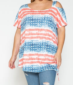 PSFU American Flag, One Cold Shoulder Top