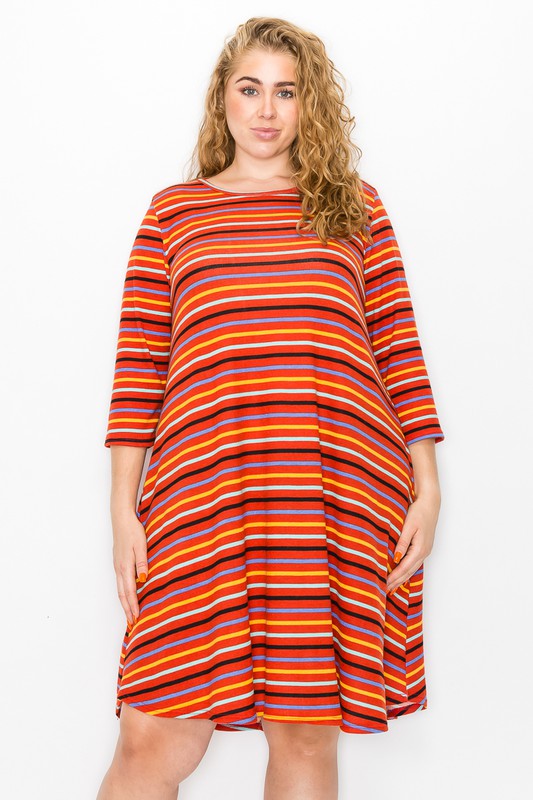 Red Multi Color Stripe Dress