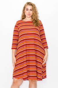 Red Multi Color Stripe Dress