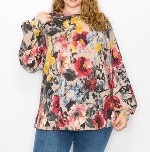 Beautiful Floral Bubble Sleeve Top