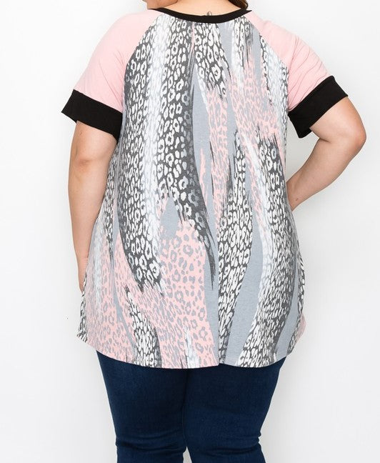 PSFU PINK FEATHER WHIRL PRINT TOP