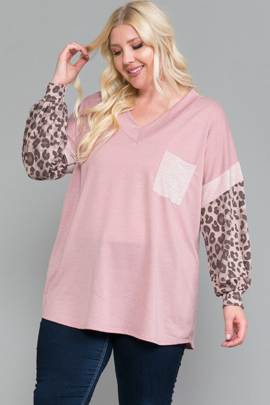 PSFU Pink Leopard Sparkle Pocket Top