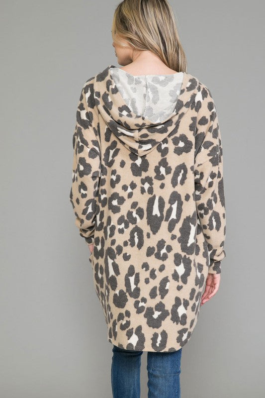 PSFU Animal Leopard Print Hoodie Hooded Top w Pockets