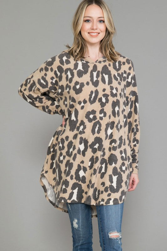 PSFU Animal Leopard Print Hoodie Hooded Top w Pockets