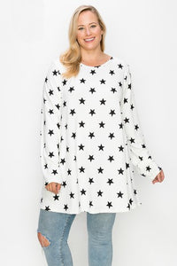 White Star Print Lightweight Sweatery Material Top