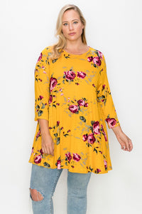 Yellow Floral Top w 3Qtr Sleeves