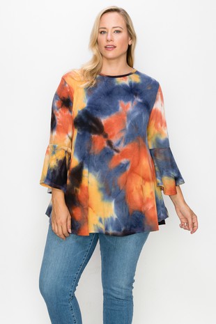 Tie Dye Ruffle Sleeve Top Tunic