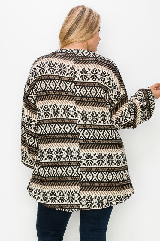 Black Taupe & Cream Bubble Sleeve Top