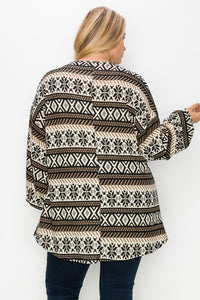 Black Taupe & Cream Bubble Sleeve Top