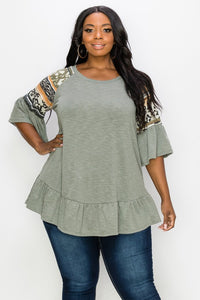 PSFU Olive Green Top w Contrast Sleeves
