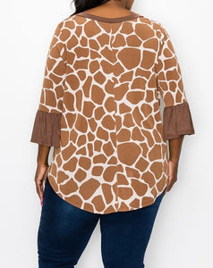 PSFU Brown Giraffe Shirt Top w Bell Sleeves