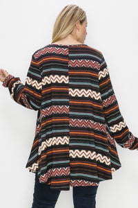 Black Chevron Stripe Tunic Top
