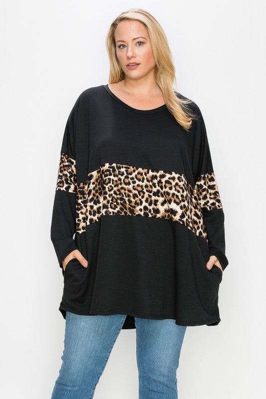 PSFU Black with Leopard Middle Sweatshirt Top