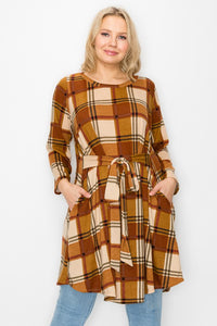 PSFU Plaid Dress w Tie Waist & Pockets
