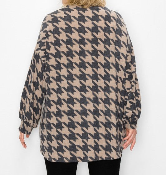 PSFU  Browny Houndstooth Top V Neck