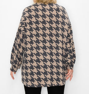 PSFU  Browny Houndstooth Top V Neck