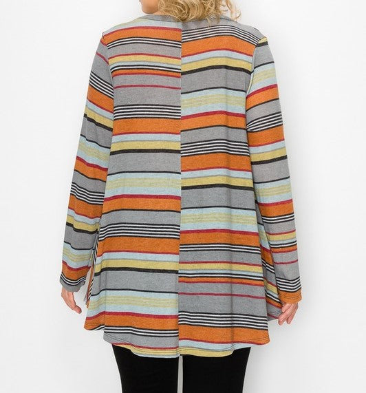 Muli Color Stripe Print Tunic Top