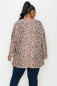 PSFU Animal Print Top w Bell Sleeve & Banded Neck