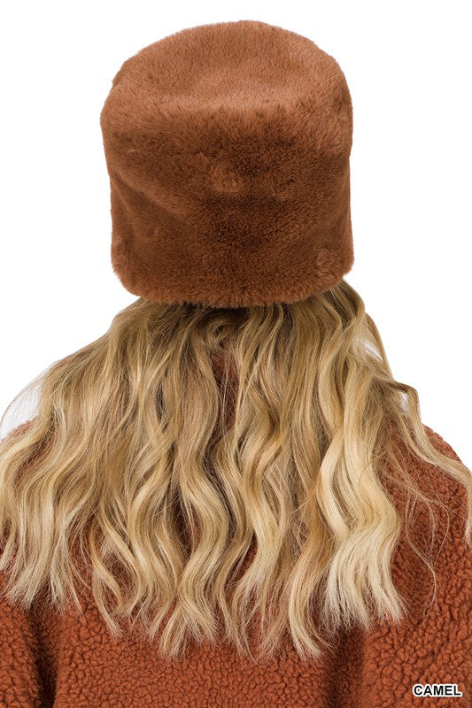 Camel Brown Faux Fur Hat