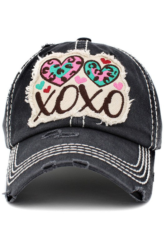 XOXO Hugs & Kisses Distressed Hat
