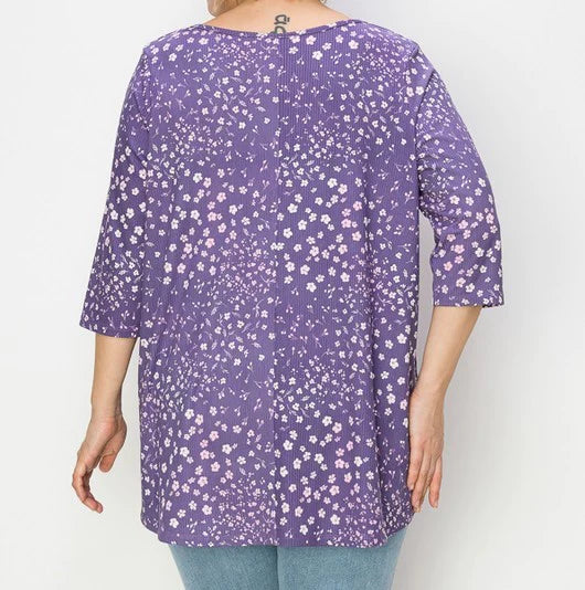 PSFU Purple Floral Horseshoe Neckline Top