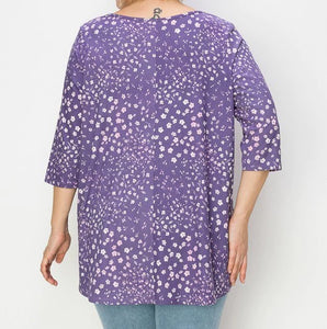 PSFU Purple Floral Horseshoe Neckline Top