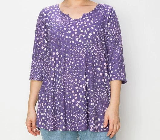 PSFU Purple Floral Horseshoe Neckline Top