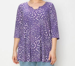 PSFU Purple Floral Horseshoe Neckline Top