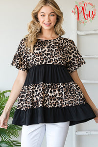 Tiered Black and Leopard Print Shirt Top