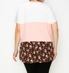 PSFU Color Block Top with Criss Cross Neckline