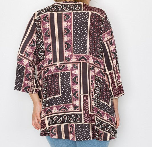 PSFU Cranberry Multi Color X Neck Top