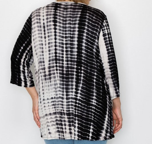 PSFU Black Bamboo Tie Dye X Neck Top Shirt