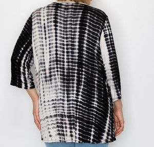 PSFU Black Bamboo Tie Dye X Neck Top Shirt