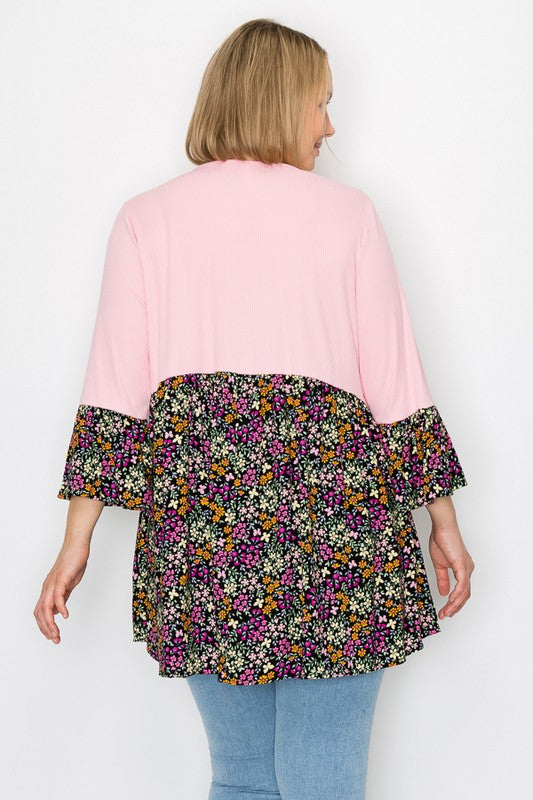PSFU Pink Keyhole Shirt Top w Floral Print Bottom