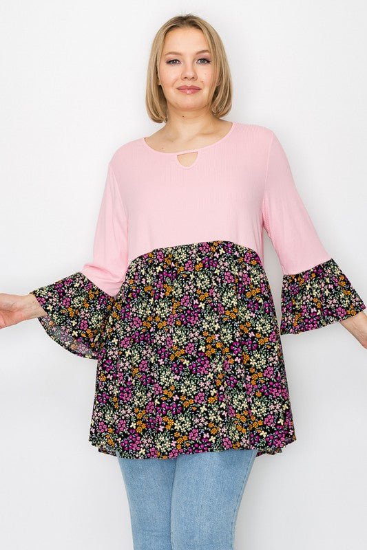 PSFU Pink Keyhole Shirt Top w Floral Print Bottom