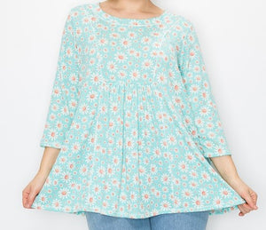 PSFU Light Aqua Floral Print Baby Doll Top
