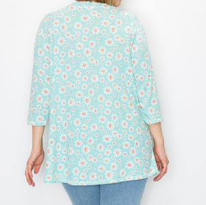 PSFU Light Aqua Floral Print Baby Doll Top