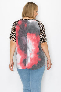 Gray Tie Dye Top w Leopard Sleeves