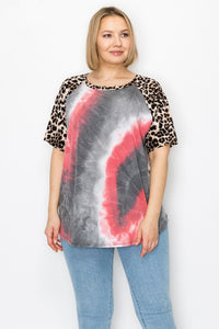 Gray Tie Dye Top w Leopard Sleeves