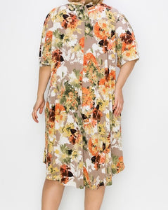 Autumn Floral Dress V Neck Wide Flutter Sleeves
