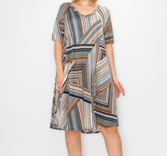 Multi Stripe Dress with Pockets