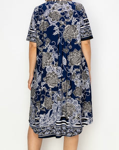 Blue Flower Print Dress w Pockets
