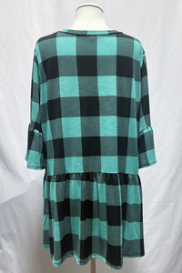 Aqua Plaid V Neck Plaid Top