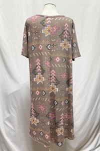 Brown Aztec Print Dress w Pockets