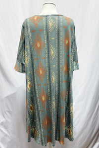 Aztec Dress w Wide Ruffle Sleeve