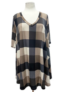 Brown Black Plaid Top