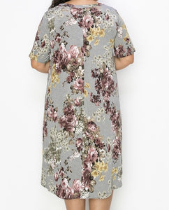 Gorgeous Gray Floral Dress w Wide Flutter Sleeves