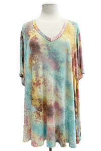 V Neck Tie Dye Top w Wide Sleeves