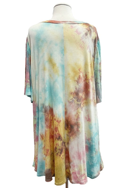 V Neck Tie Dye Top w Wide Sleeves