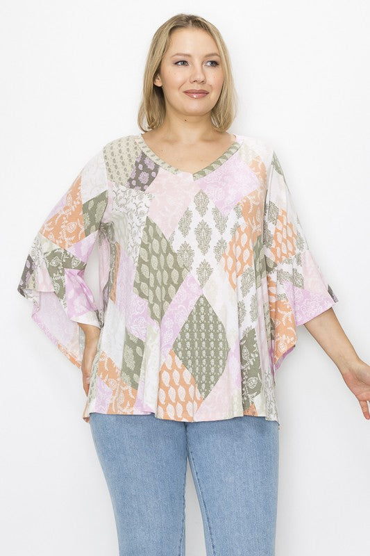 PSFU Pink Sage Patchwork Shirt Top
